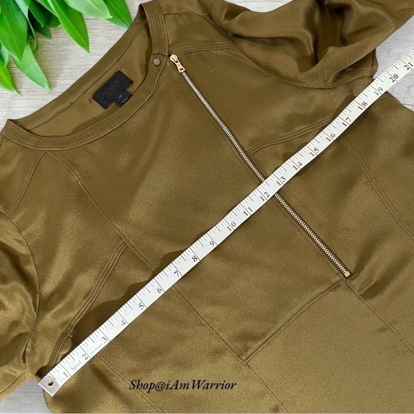 J.Crew Collection olive/brown luxe silk asymmetrical zip top *shop@iamwarrior - Picture 7 of 10